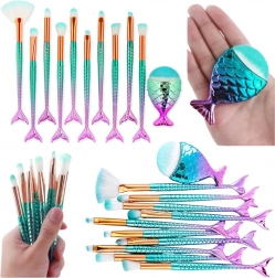 Tęczowy zestaw pędzli do makijażu w kształcie ogona syreny, 11 szt.