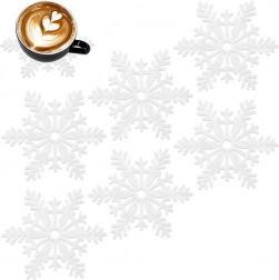 Filcowe podkładki pod kubki w kształcie śnieżynki, białe, 13,5 cm, 6 szt.