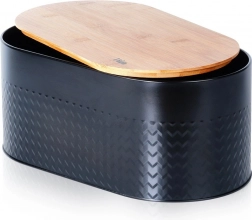 Stalowy chlebak z bambusową deską do krojenia, czarny 34 × 18,5 × 15,5 cm