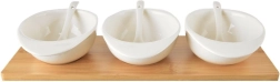 Porcelanowe miseczki z łyżeczkami na bambusowej tacy WHITELINE, zestaw 7 szt., 32 cm