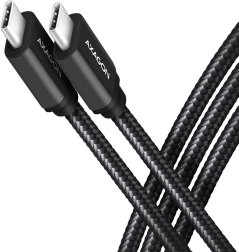 Kabel USB‑C – USB‑C 3.2 Gen 1, 1 m, PD 60 W (3 A), aluminiowy, w oplocie, czarny – AXAGON