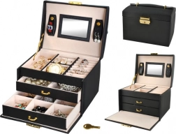 Satynowa szkatułka na biżuterię z kluczykiem i lusterkiem – czarna