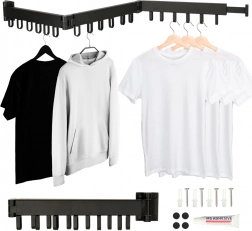 Ścienna składana teleskopowa suszarka na pranie, czarna, 123 cm, 18 haczyków