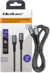 Pleciony kabel USB‑C na USB‑C 100 W, 1,5 m – QOLTEC