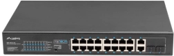 Niezarządzalny switch PoE+ 16× Fast Ethernet z 2× Combo Gigabit uplink, rack 19", 150 W