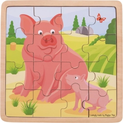 Drewniane puzzle BIGJIGS TOYS – świnka z prosiaczkiem, 16 elementów