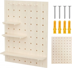 Drewniany ścienny pegboard organizer MACLEAN 60 × 80 cm, jasne drewno