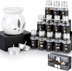 Zestaw prezentowy do aromaterapii z ceramiczną lampą zapachową i 12 olejkami