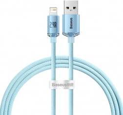 Kabel USB do urządzeń Apple Baseus Crystal Shine, 2.4A, 1,2 m w kolorze niebieskim