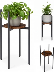 stojak na kwiaty loft ModernHome z metalową konstrukcją i drewnianą półką