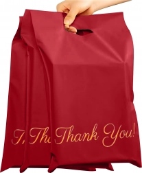 Czerwone kurierskie foliowe koperty z uchwytem 310 × 420 + 70 mm, 50 szt., napis Thank You