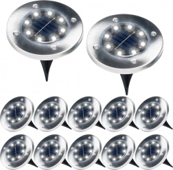 Solarne wpuszczane ogrodowe lampy LED ze stali nierdzewnej, 12 szt., średnica 11,5 cm