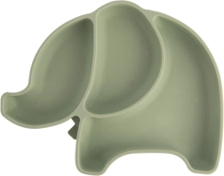 Dziecięcy silikonowy dzielony talerzyk słoń, zielony 23,5 × 19 × 3,5 cm