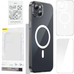 Baseus Magnetic Crystal Clear etui do iPhone 13 z hartowanym szkłem i zestawem czyszczącym