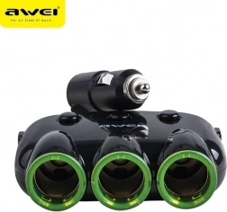 Awei C-3S rozdzielacz do gniazda zapalniczki z 3 gniazdami i 2 USB