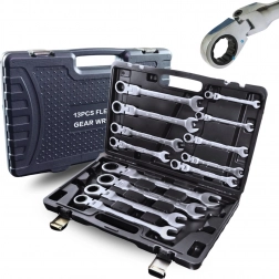 Zestaw kluczy oczkowo‑płaskich z grzechotką 13 szt. elastycznych 8–32 mm w walizce