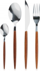 Zestaw sztućców ze stali nierdzewnej 16 szt. z uchwytami o wyglądzie drewna