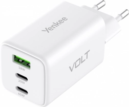 Ładowarka sieciowa VOLT 65 W GaN, 3× USB (2× USB‑C + 1× USB‑A) z Power Delivery 3.0 i QC 4.0