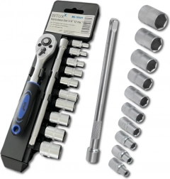 Zestaw nasadek z grzechotką 1/4" 12-elementowy, nasadki 4–13 mm i przedłużka