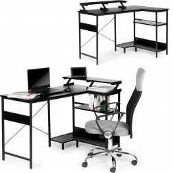 Narożne biurko komputerowe z 3 półkami ModernHome