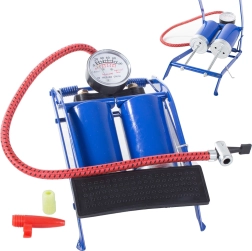 Nożna pompka samochodowa z podwójnym tłokiem i adapterami do rowerów