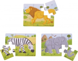 Drewniane puzzle 3w1 Safari zwierzątka BIGJIGS TOYS