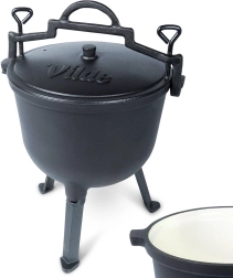 Żelazny kociołek z pokrywką na nóżkach 10 l z emaliowanym wnętrzem