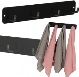 Nawieszany na ścianę wieszak łazienkowy z 4 haczykami, czarny metal