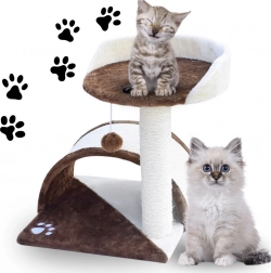 Kompaktowy drapak dla kotów z hamakiem i budką, brązowo‑biały 43 cm