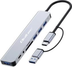 HUB adapter 8w1 USB-C/USB z obsługą kart SD/TF i gniazdem Jack 3.5 mm