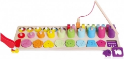 Drewniany zestaw edukacyjny 4w1 z liczbami, kształtami i magnetycznym łowieniem rybek