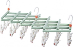 Składany wieszak na pranie z klamerkami, 29 klipsów, zielony
