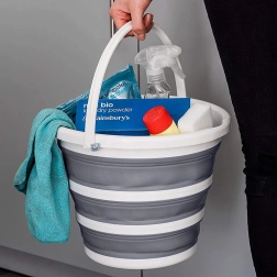 Składany wzmocniony silikonowy wiadro 10 l – Szaro-białe
