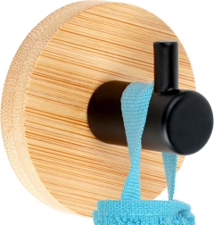 Samoprzylepny bambusowy haczyk ścienny z czarnym metalem 5 × 3,5 cm