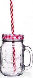 Szklany słoiczek z pokrywką i słomką 450 ml