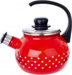 Emaliowany gwizdek czajnik czerwony w kropki 1,75 l