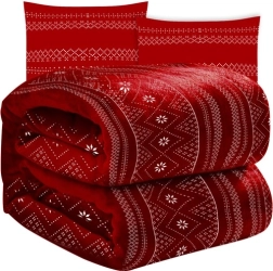 zimowy czerwony zestaw – miękki koc z mikrofleece 160 × 200 cm + 2 poszewki na poduszki 40 × 40 cm