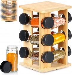 Obrotowy bambusowy stojak na przyprawy ze szklanymi słoiczkami, 13‑częściowy
