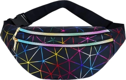 Uniseks nerka z holograficznym geometrycznym wzorem, 3 kieszenie, regulowany pasek