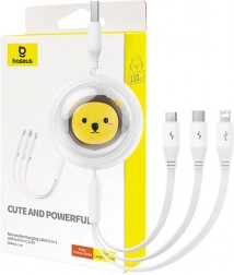 Zwijany kabel ładujący 3w1 BASEUS USB do USB‑C, Micro USB i Lightning 3,5 A, 1,1 m – biały