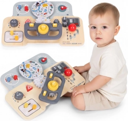 Drewniana sensoryczna aktywna tablica auto 15 elementów ECOTOYS