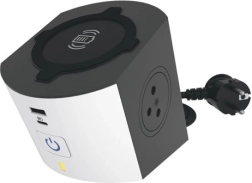 Wielofunkcyjna kostka zasilająca z bezprzewodowym ładowaniem Qi i USB A/C, 2 gniazda, kabel 2 m