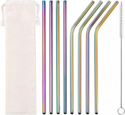 Metalowe słomki tęczowe AG371B - 10 sztuk