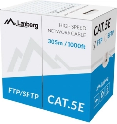 Kabel sieciowy FTP Cat.5e CU 305 m, pełny przewód, szary