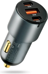 Ładowarka samochodowa 60 W z USB‑C PD i USB QC3.0 (1× USB, 2× USB‑C) czarna