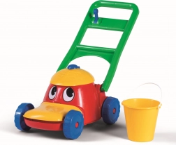 Wesoła plastikowa kosiarka do trawy dla dzieci