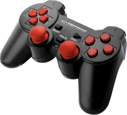przewodowy gamepad do PS3 i PC z wibracjami – czarno‑czerwony