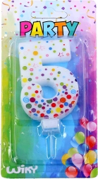 Świeczka imprezowa cyfra 5 w kropki