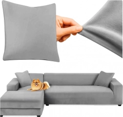 Pokrowiec na narożną sofę RUHHY - ciemnoszary welur elastyczny 145 - 185 cm