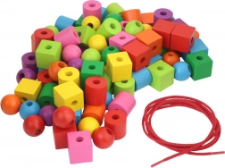 Kolorowe drewniane duże korale z nawlekanym sznurkiem 92 szt.